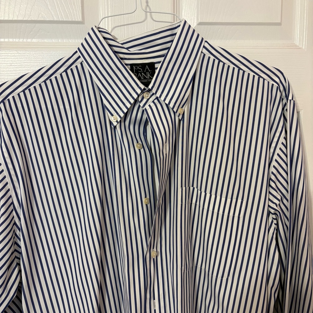Jos. A. Bank Navy and White Stripe Dress Shirt - Picture 2 of 10